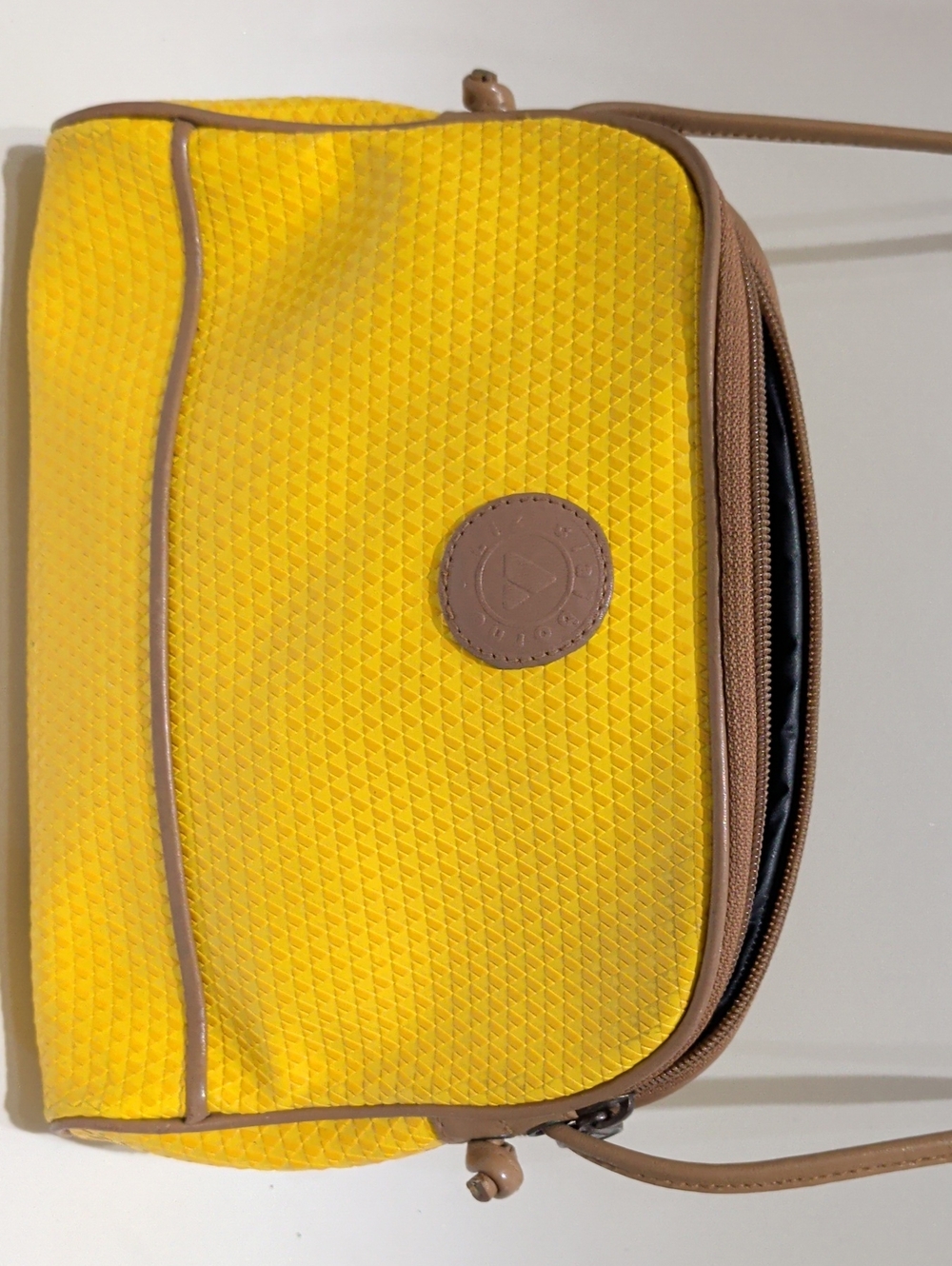 Liz Clairbone Yellow Crossbody Bag with Tan Leather Trim